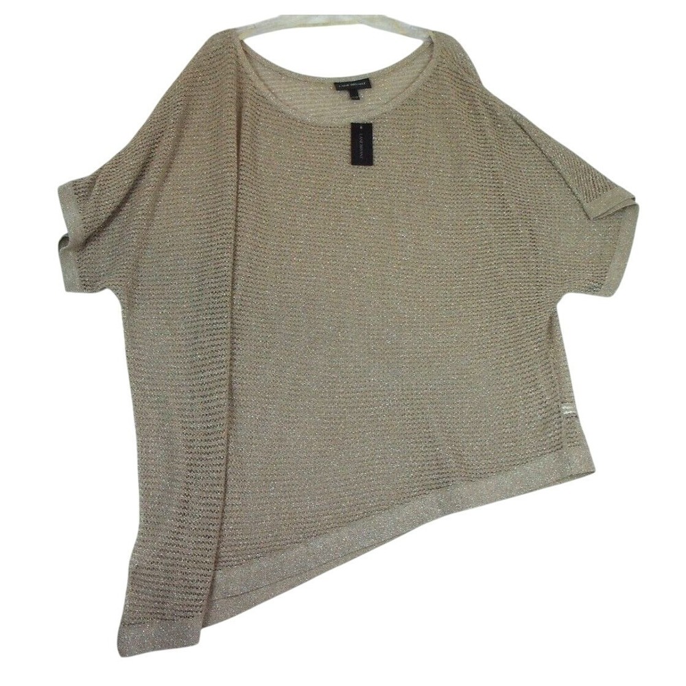 Lane Bryant Top Women's 26/28 Gold Metallic Short Sleeve Tunic Asymmetrical Hem